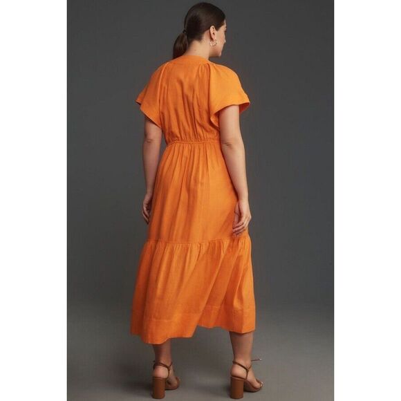 Anthropologie Flutter-Sleeve Linen Button-Front Midi Dress - Picture 7 of 10